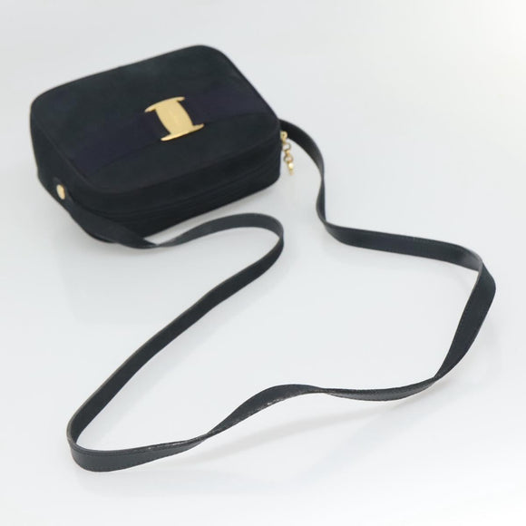 Salvatore Ferragamo Vala Shoulder Bag Suede Navy Gold Auth gh061