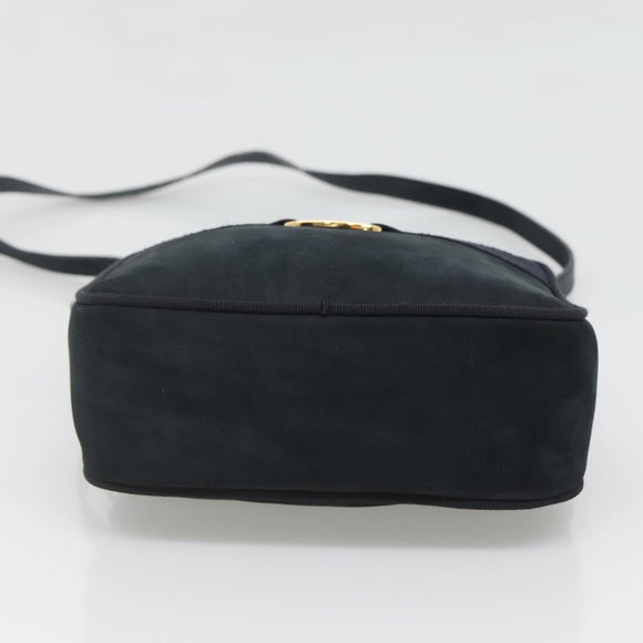 Salvatore Ferragamo Vala Shoulder Bag Suede Navy Gold Auth gh061