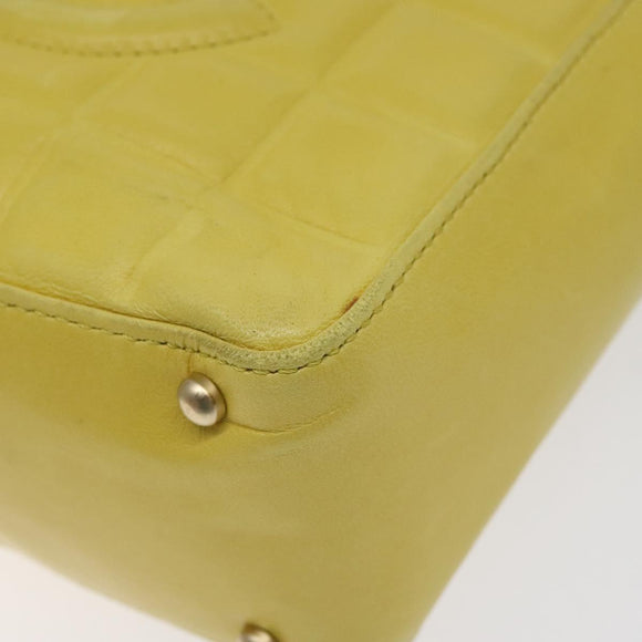 CHANEL Choco Bar COCO Mark Shoulder Bag Lamb Skin Yellow CC Auth gh066