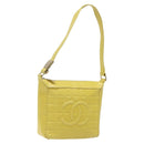 CHANEL Choco Bar COCO Mark Shoulder Bag Lamb Skin Yellow CC Auth gh066-1
