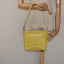 CHANEL Choco Bar COCO Mark Shoulder Bag Lamb Skin Yellow CC Auth gh066-24