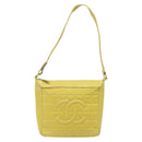 CHANEL Choco Bar COCO Mark Shoulder Bag Lamb Skin Yellow CC Auth gh066-13