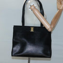 Salvatore Ferragamo Tote Bag Leather Embossed Black Gold Auth gh067-19