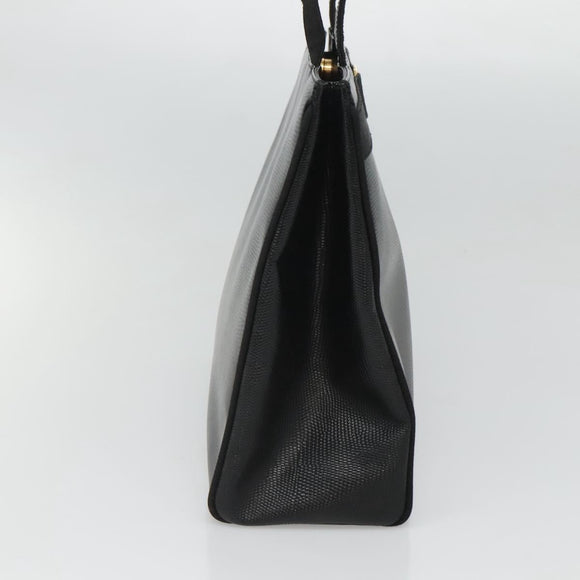 Salvatore Ferragamo Tote Bag Leather Embossed Black Gold Auth gh067
