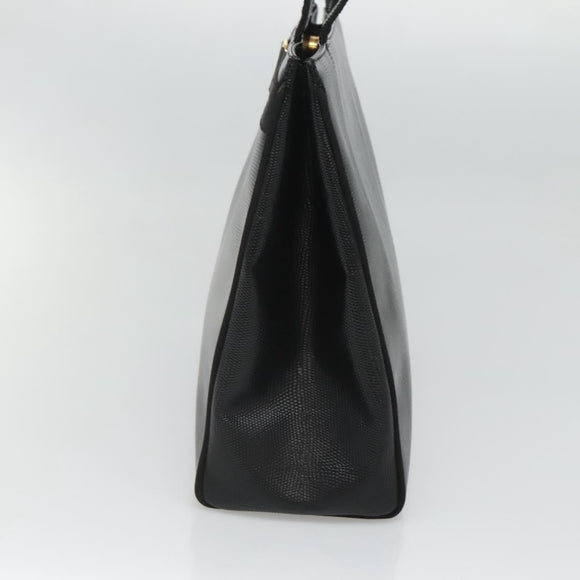 Salvatore Ferragamo Tote Bag Leather Embossed Black Gold Auth gh067