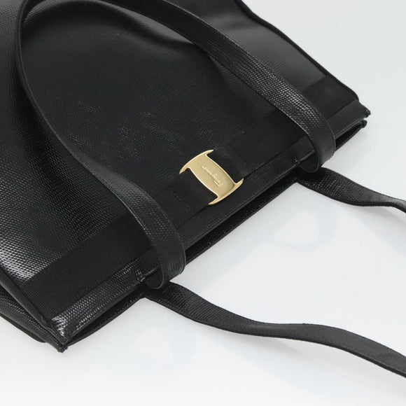 Salvatore Ferragamo Tote Bag Leather Embossed Black Gold Auth gh067