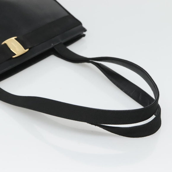 Salvatore Ferragamo Tote Bag Leather Embossed Black Gold Auth gh067