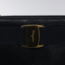 Salvatore Ferragamo Tote Bag Leather Embossed Navy Gold Auth gh069-14
