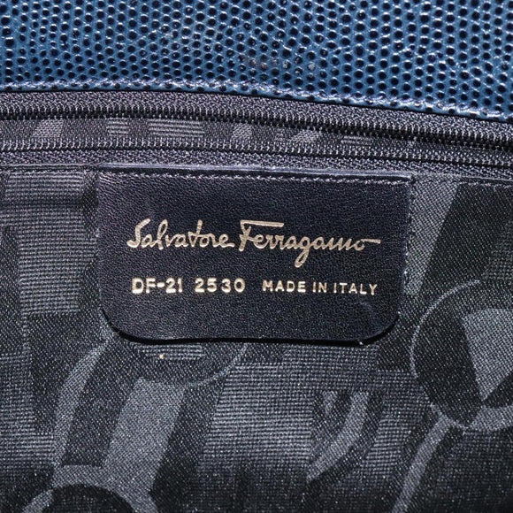 Salvatore Ferragamo Tote Bag Leather Embossed Navy Gold Auth gh069