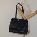 Salvatore Ferragamo Tote Bag Leather Embossed Navy Gold Auth gh069-20