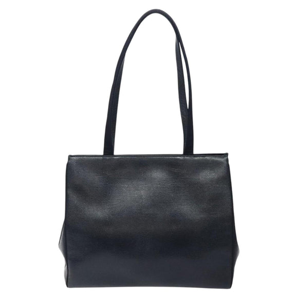 Salvatore Ferragamo Tote Bag Leather Embossed Navy Gold Auth gh069