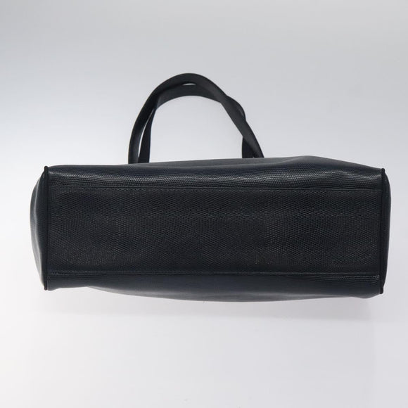 Salvatore Ferragamo Tote Bag Leather Embossed Navy Gold Auth gh069