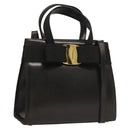 Salvatore Ferragamo Vala Hand Bag Leather 2way Black Gold Auth gh079-1