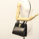 Salvatore Ferragamo Vala Hand Bag Leather 2way Black Gold Auth gh079-24