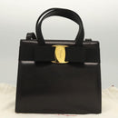 Salvatore Ferragamo Vala Hand Bag Leather 2way Black Gold Auth gh079-12