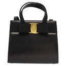 Salvatore Ferragamo Vala Hand Bag Leather 2way Black Gold Auth gh079-13