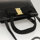 Salvatore Ferragamo Vala Hand Bag Leather 2way Black Gold Auth gh079-6