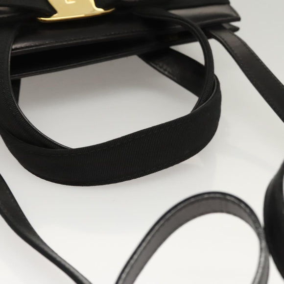 Salvatore Ferragamo Vala Hand Bag Leather 2way Black Gold Auth gh079