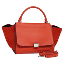 CELINE Trapeze Medium Hand Bag Suede Leather 2way Red Silver Auth gh084-1