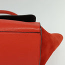 CELINE Trapeze Medium Hand Bag Suede Leather 2way Red Silver Auth gh084-11