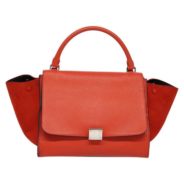 CELINE Trapeze Medium Hand Bag Suede Leather 2way Red Silver Auth gh084 - 0