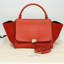 CELINE Trapeze Medium Hand Bag Suede Leather 2way Red Silver Auth gh084-25