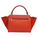 CELINE Trapeze Medium Hand Bag Suede Leather 2way Red Silver Auth gh084-3