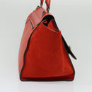 CELINE Trapeze Medium Hand Bag Suede Leather 2way Red Silver Auth gh084-4