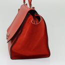 CELINE Trapeze Medium Hand Bag Suede Leather 2way Red Silver Auth gh084-5