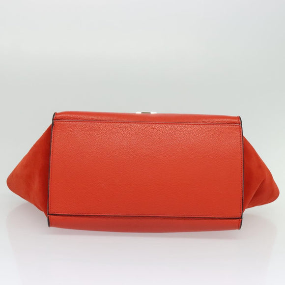 CELINE Trapeze Medium Hand Bag Suede Leather 2way Red Silver Auth gh084