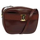 Salvatore Ferragamo Vala Shoulder Bag Leather Brown Gold Auth gh091-1