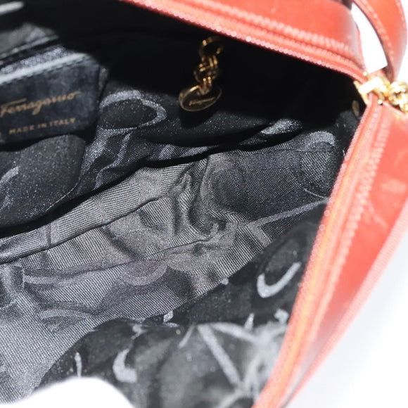 Salvatore Ferragamo Vala Shoulder Bag Leather Brown Gold Auth gh091