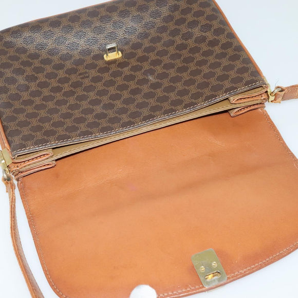 CELINE Macadam Canvas Shoulder Bag PVC Leather Brown Gold Auth gh093