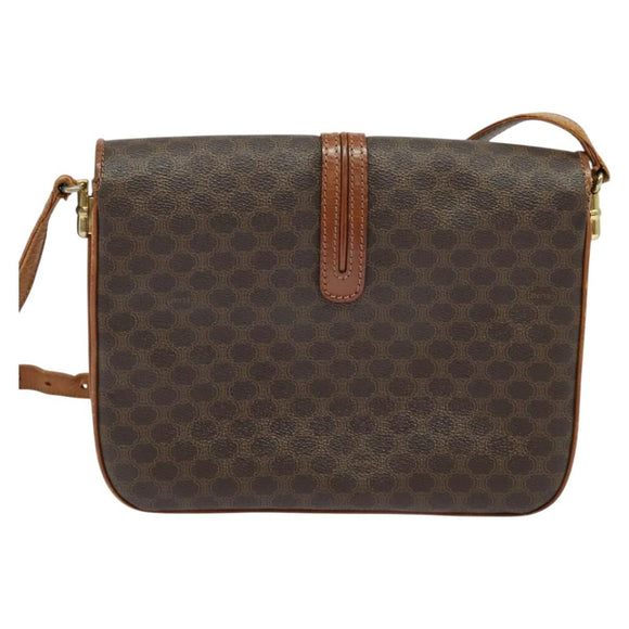 CELINE Macadam Canvas Shoulder Bag PVC Leather Brown Gold Auth gh093