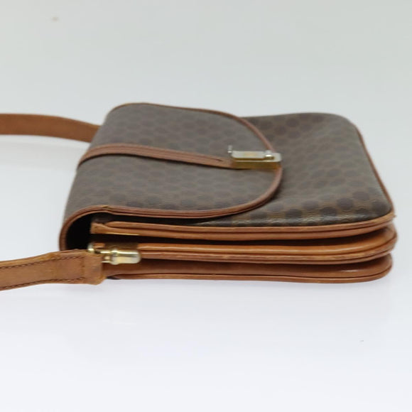 CELINE Macadam Canvas Shoulder Bag PVC Leather Brown Gold Auth gh093