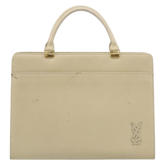 SAINT LAURENT Hand Bag Leather Gold Beige Auth gh097A