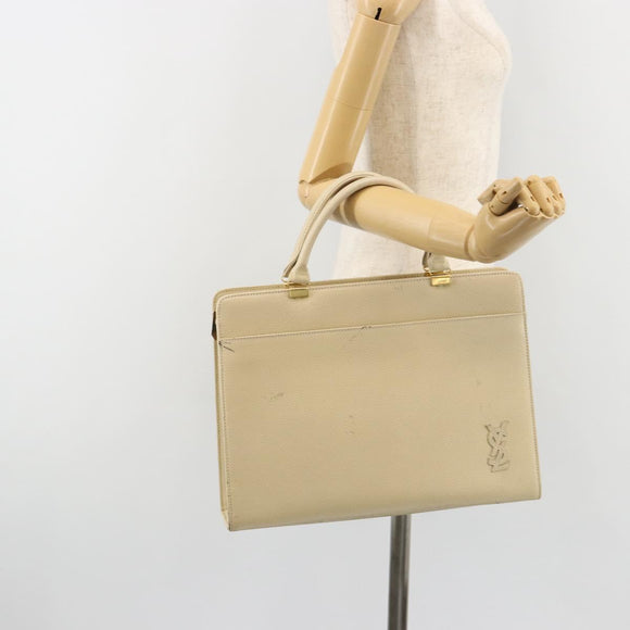 SAINT LAURENT Hand Bag Leather Gold Beige Auth gh097A