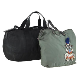 PRADA Shoulder Bag Nylon Leather 2Set Khaki Black Auth gh1001
