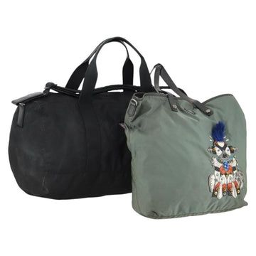 PRADA Shoulder Bag Nylon Leather 2Set Khaki Black Auth gh1001