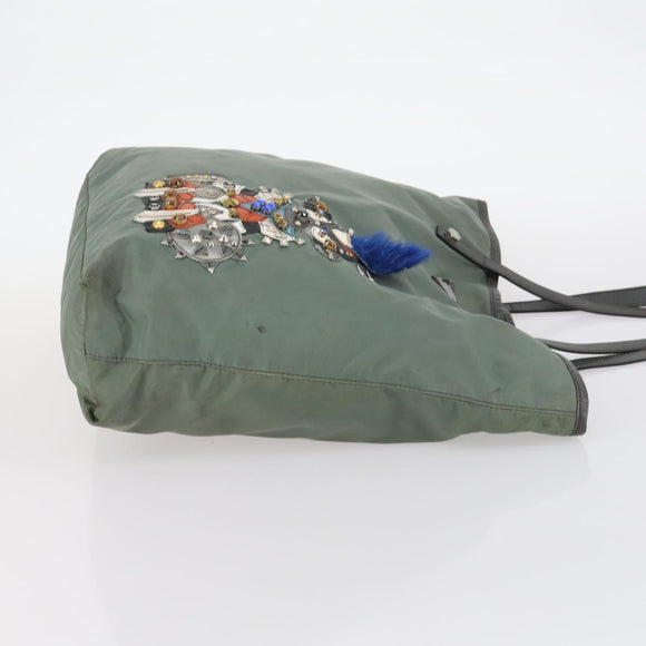 PRADA Shoulder Bag Nylon Leather 2Set Khaki Black Auth gh1001