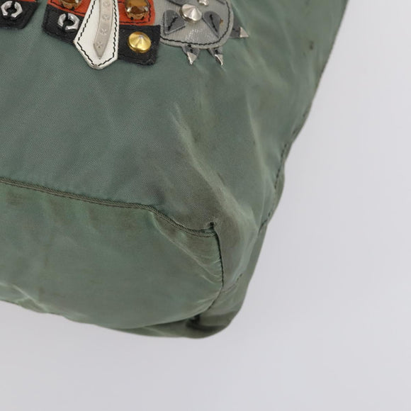 PRADA Shoulder Bag Nylon Leather 2Set Khaki Black Auth gh1001