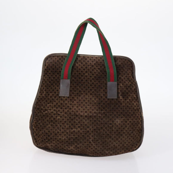 GUCCI Bamboo Shoulder Bag Suede nylon 3Set Black Brown Auth gh1005