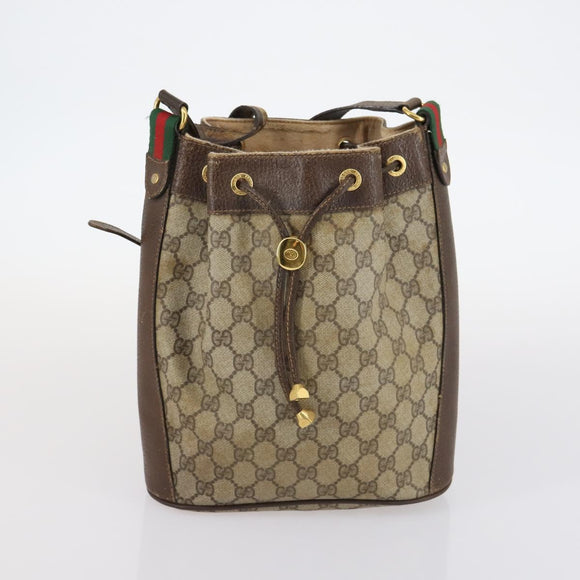 GUCCI GG Supreme Web Sherry Line Shoulder Bag PVC 2 Set Beige Auth gh1006