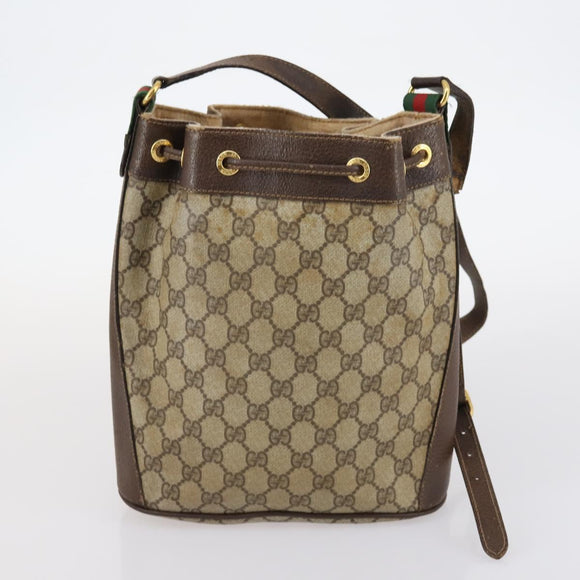 GUCCI GG Supreme Web Sherry Line Shoulder Bag PVC 2 Set Beige Auth gh1006