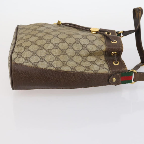 GUCCI GG Supreme Web Sherry Line Shoulder Bag PVC 2 Set Beige Auth gh1006