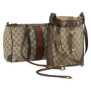 GUCCI GG Supreme Web Sherry Line Shoulder Bag PVC 2 Set Beige Auth gh1006-1