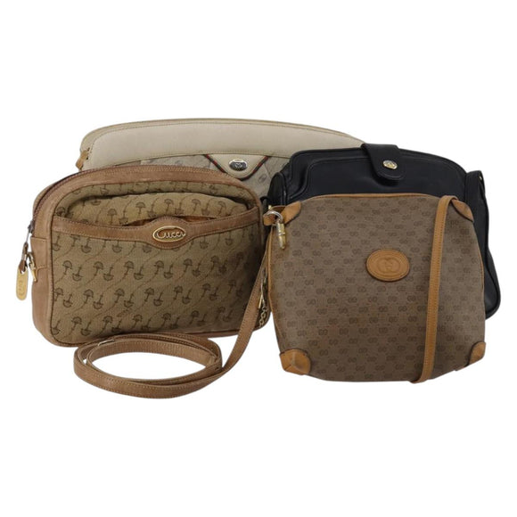 GUCCI Micro GG Supreme Schoudertas Canvas Leer 4-delig Zwart Beige Auth gh1007