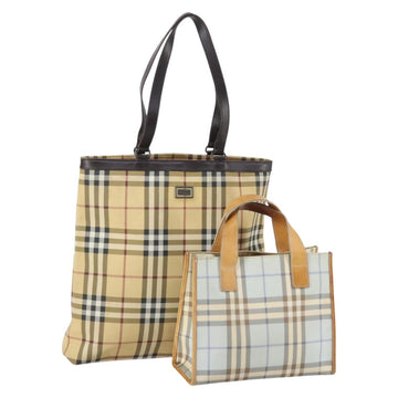 BURBERRY Nova Check Tote Bag PVC 2Set Light Blue Beige Auth gh1008