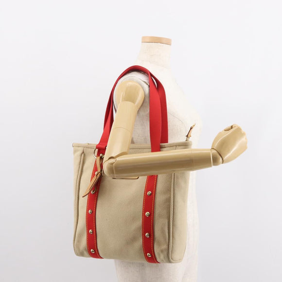 LOUIS VUITTON Antigua Cabas MM Tote Bag Canvas Beige Red M40035 LV Auth gh1049
