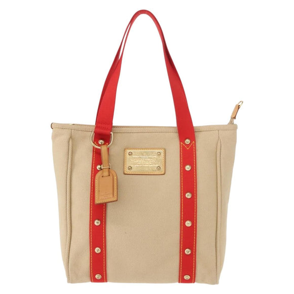 LOUIS VUITTON Antigua Cabas MM Tote Bag Canvas Beige Red M40035 LV Auth gh1049